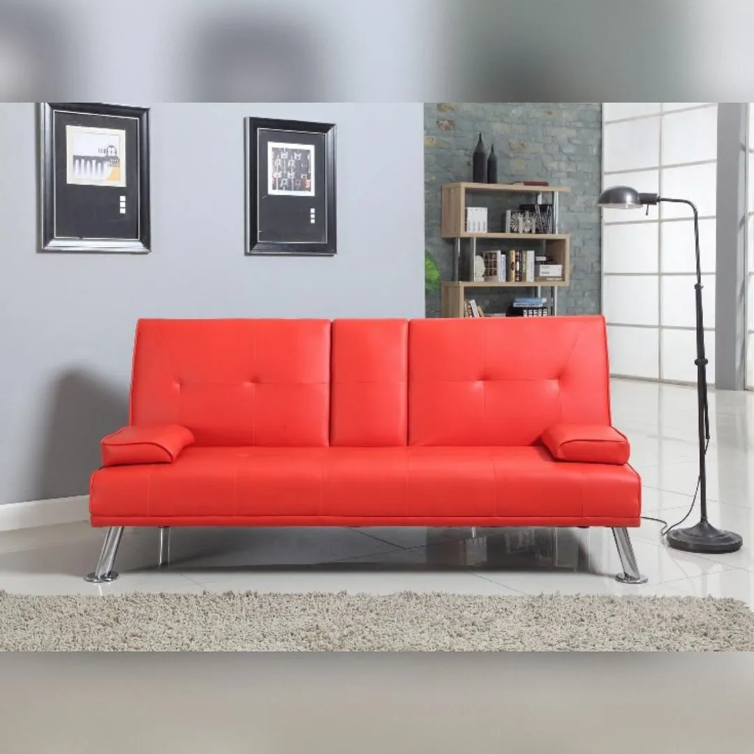 Comfy Living Ltd Faux Leather Italian Style Luxury Sofa Bed with Bluetooth Speakers in Red 2
