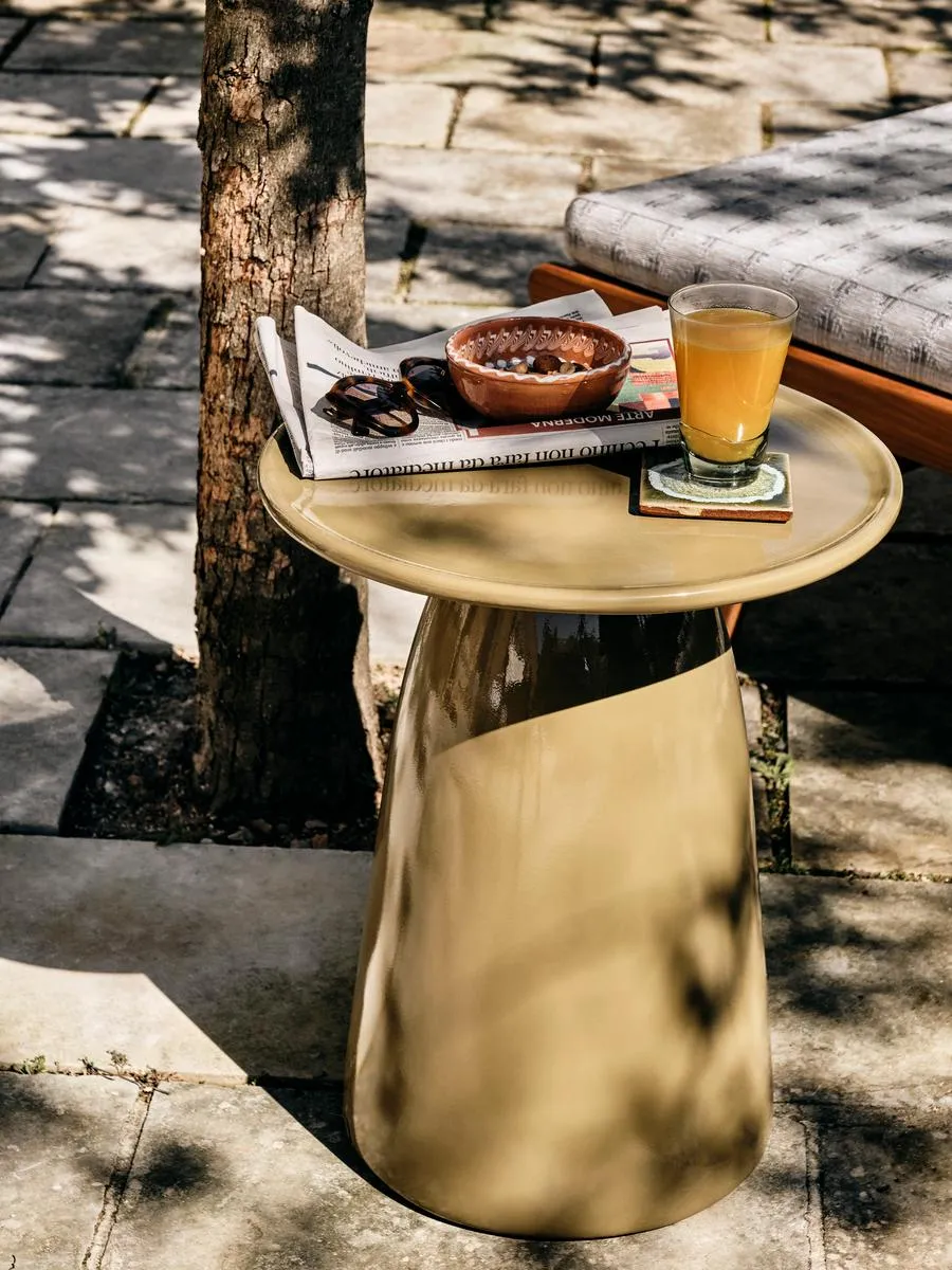 Rina Outdoor Concrete Side Table, Olive