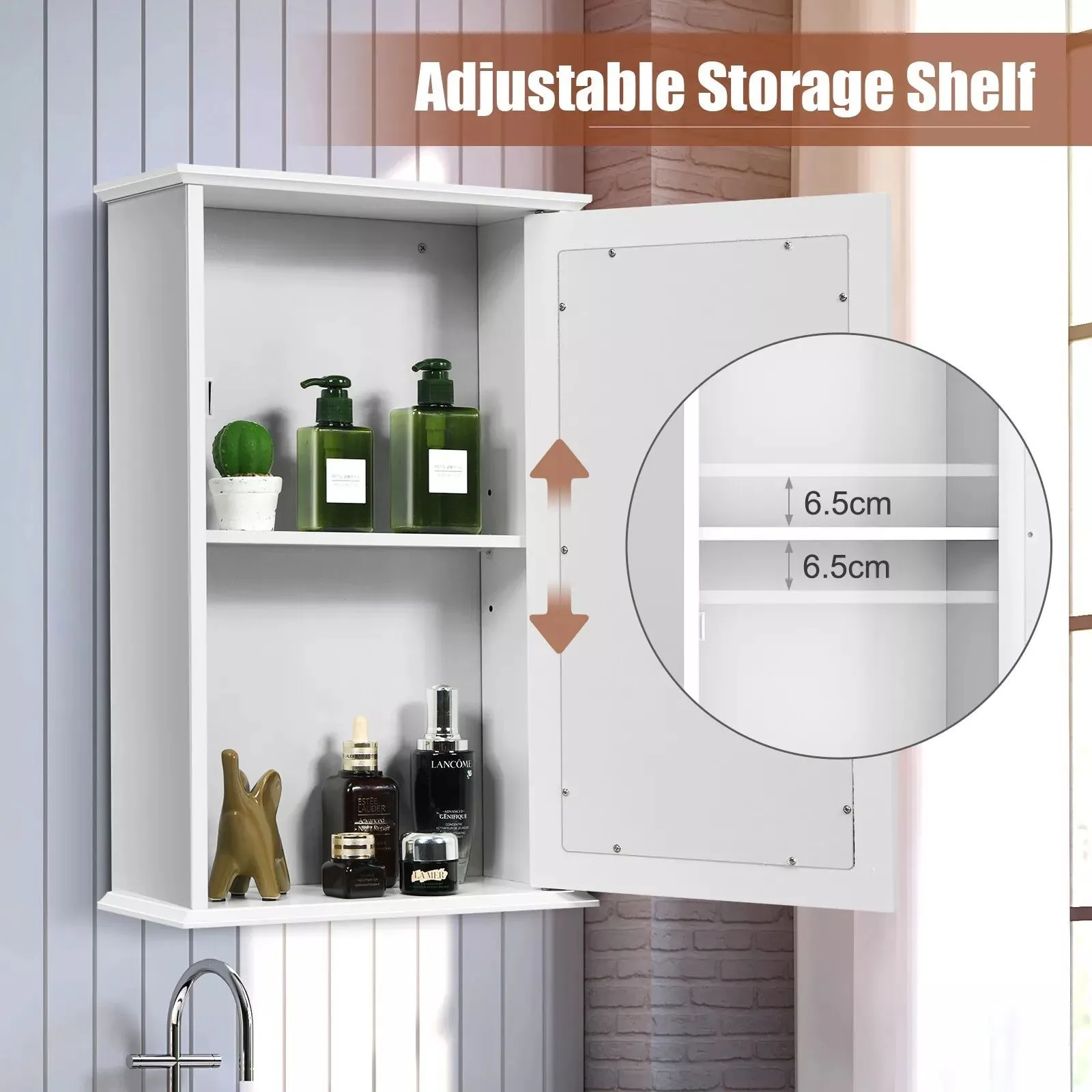 Costway Bathroom Mirror Cabinet Wall Mounted Storage Cupboard Mirrored Medicine Cabinet in White 4