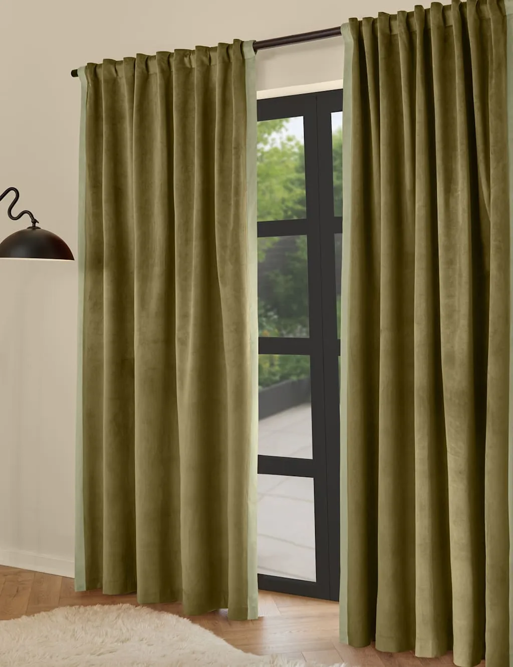 MADE Audley Velour Eyelet Curtains Green