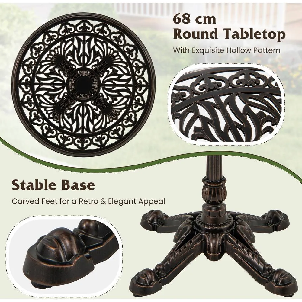Costway 68CM Round Cast Aluminum Patio Bistro Table Accent Table-Copper in Brown 3