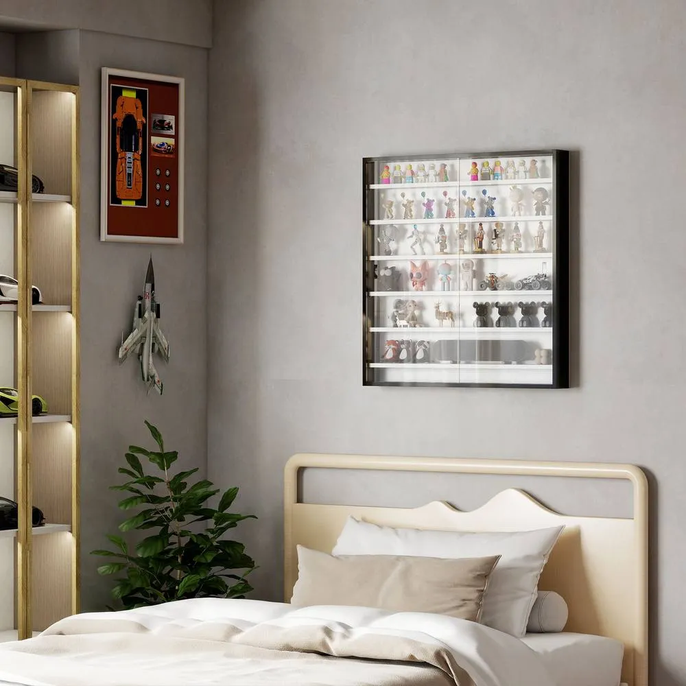 HOMCOM 7-Tier Wall Display Cabinet w/ Adjustable Shelves Glass Doors