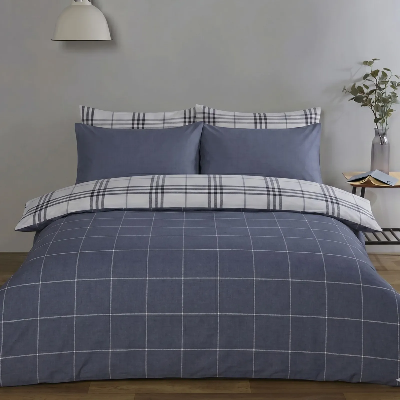 Rapport Home Harris Check Microfibre Duvet Cover Set with Pillowcase in Blue 3