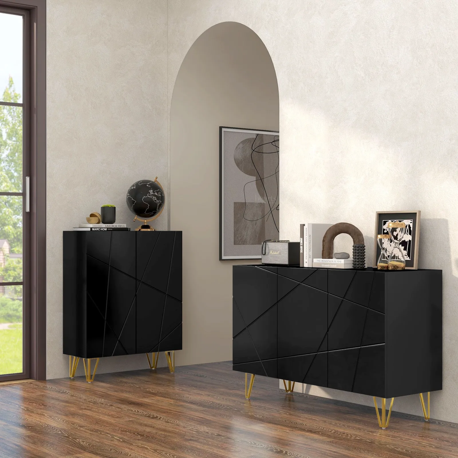 HOMCOM Storage Cabinet, Sideboard with Adjustable Shelf in Black