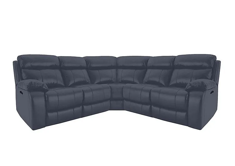 Moreno Leather Power Recliner Corner Sofa with Power Headrests - BV Ocean Blue