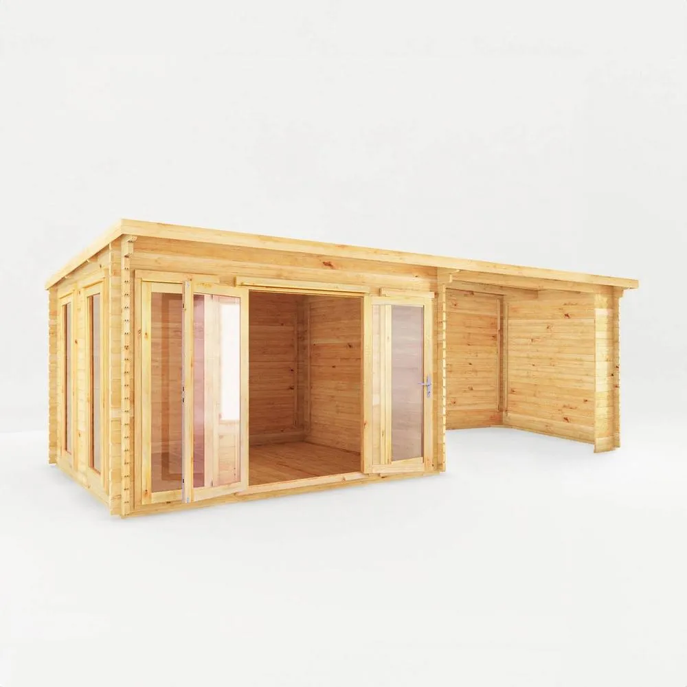 Mercia Studio Pent Log Cabin w/ Patio Area, 28 mm - L333.5 x W691 x H249.4 cm in Light Brown 2