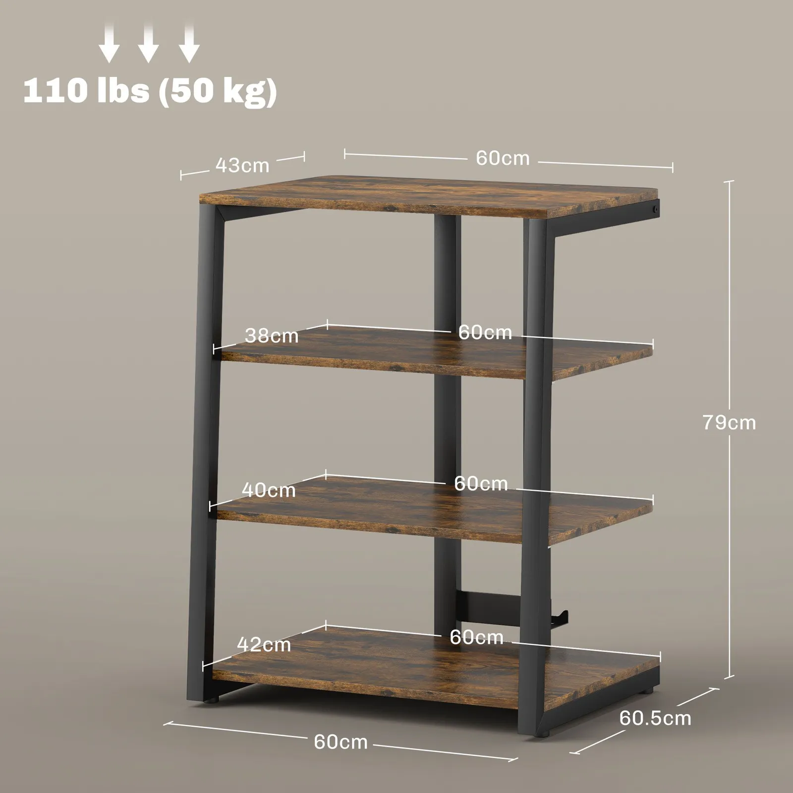 HOMCOM HiFi Rack Stand w/ 4-Tier Record Player Stand, Rustic Brown 3