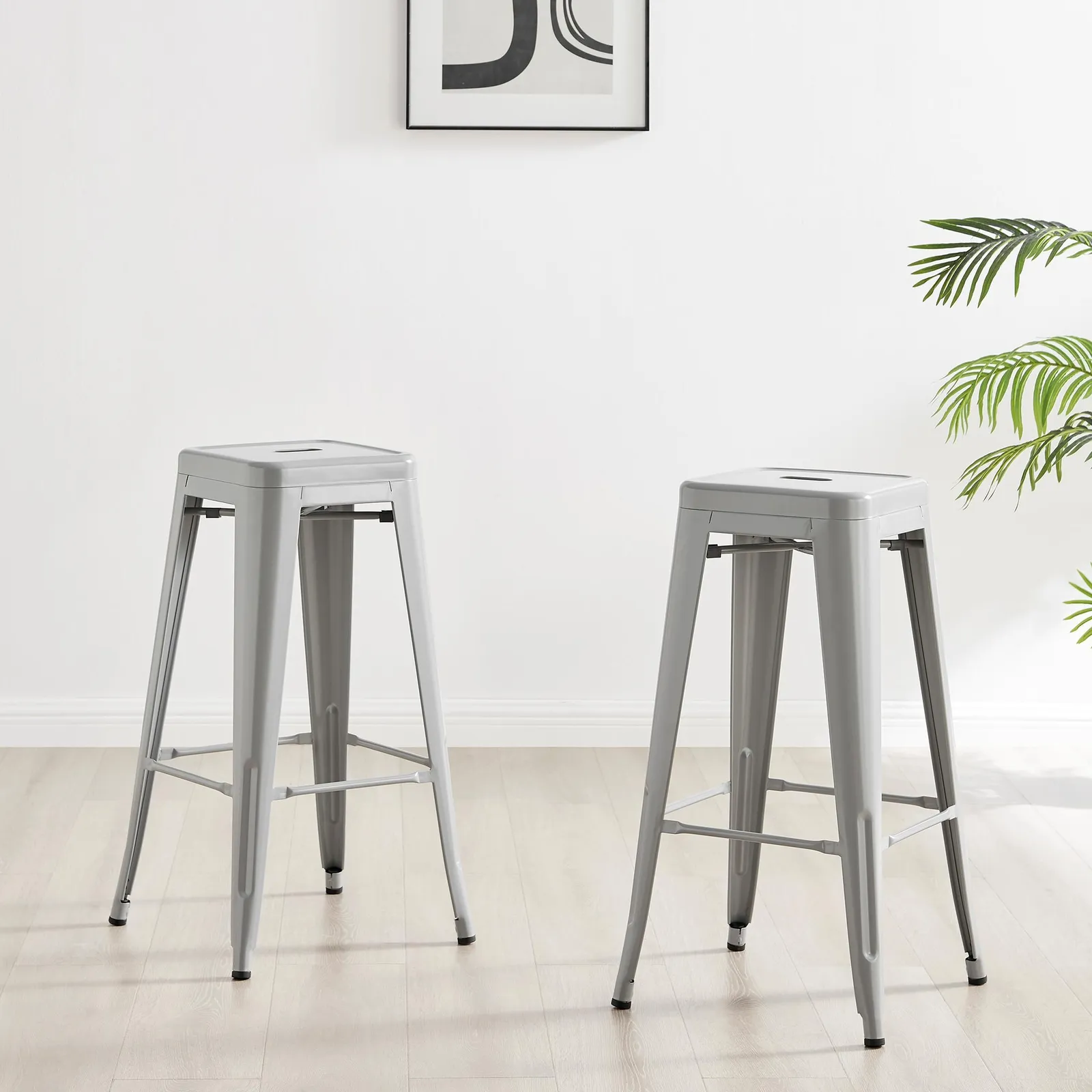 FurnitureboxUK Set of 2 Colton 'Tolix' Style Metal Stackable Retro Industrial Bar Stools in Grey 2