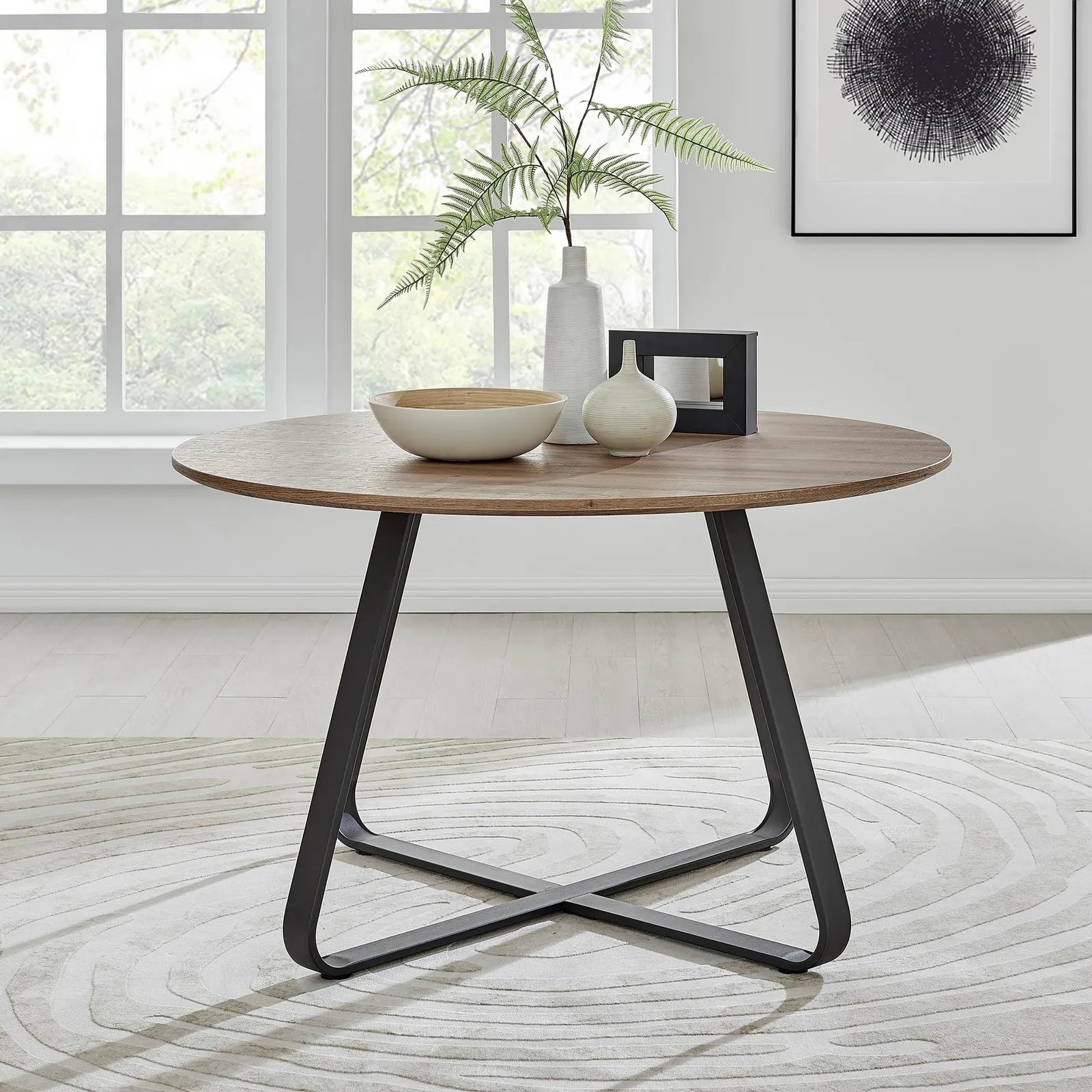 FurnitureboxUK Santorini 120cm 6-Seater Contemporary Round Wood Dining Table in Brown