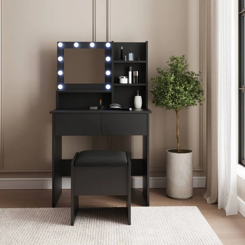 GFW Eva LED Dressing Table Set in Black 1
