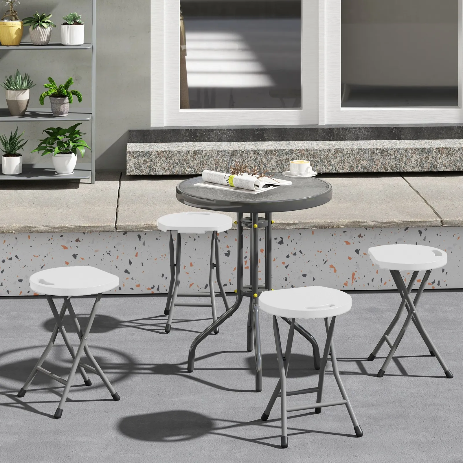 OUTSUNNY Folding Stool Set of 4, Decorative Garden Stool Set, White