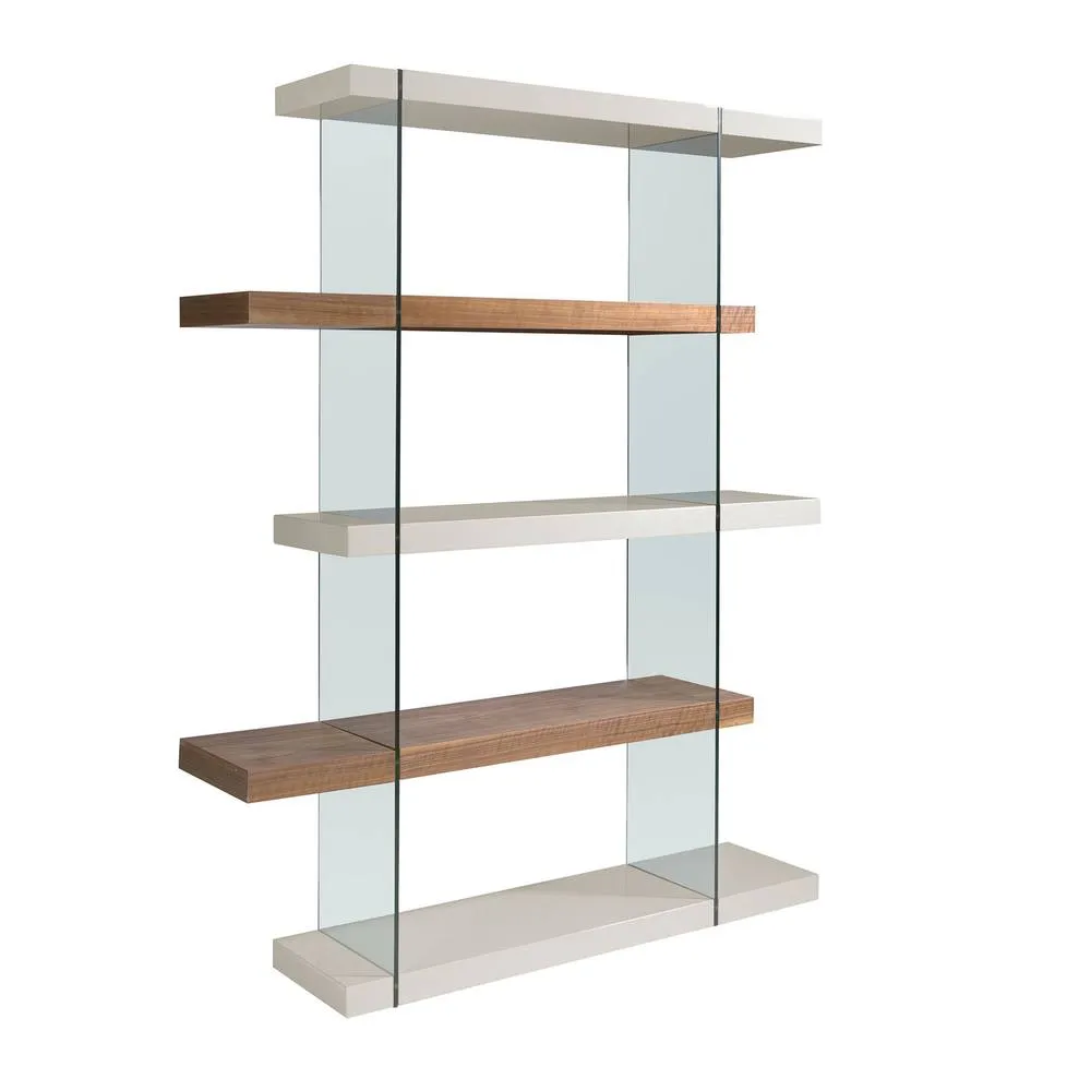 Angel Cerda Walnut & Glass Shelf with Pearl Grey Lacquered MDF