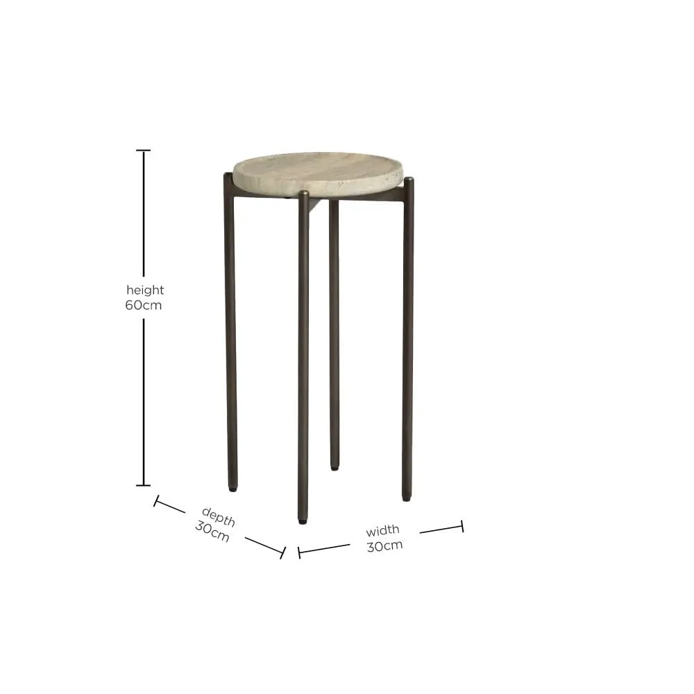 Ryde Tall Dark Travertine Side Table, Round, Neutral | Barker & Stonehouse 5