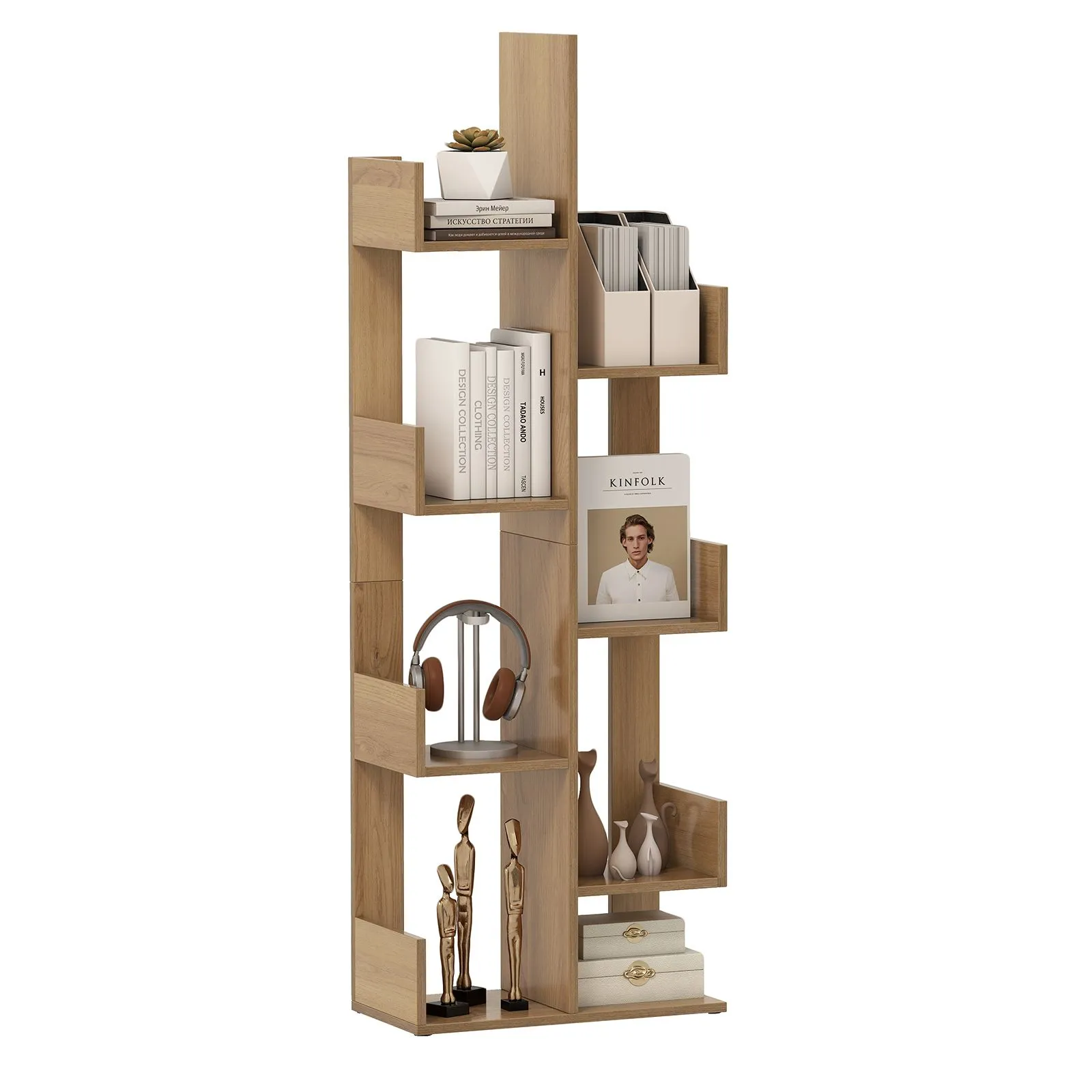 Costway 8-Tier Bookcase Multipurpose Bookshelf Freestanding Bookcase in Natural