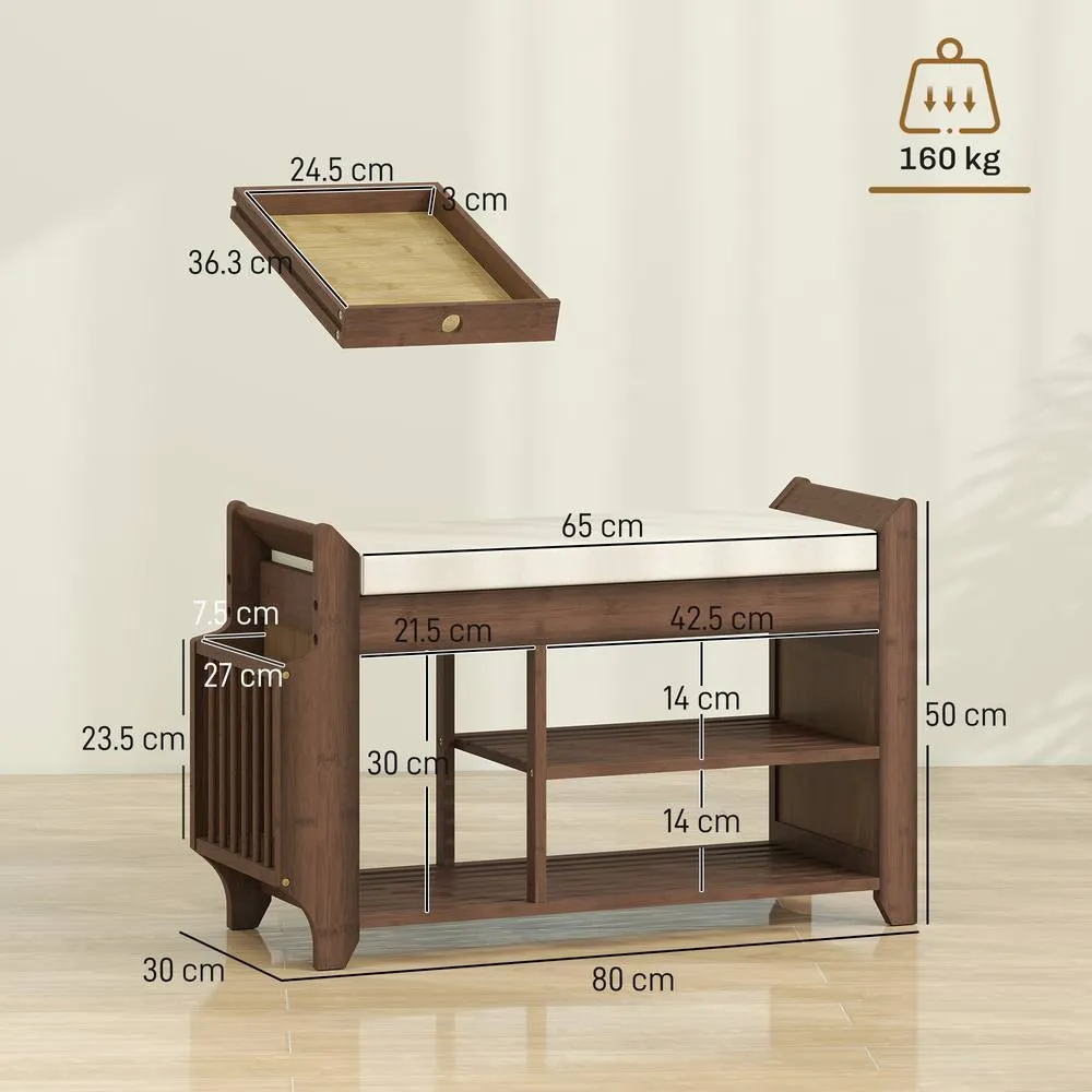 HOMCOM Shoe Bench Cushioned Seat 80 cm in Dark Brown 3
