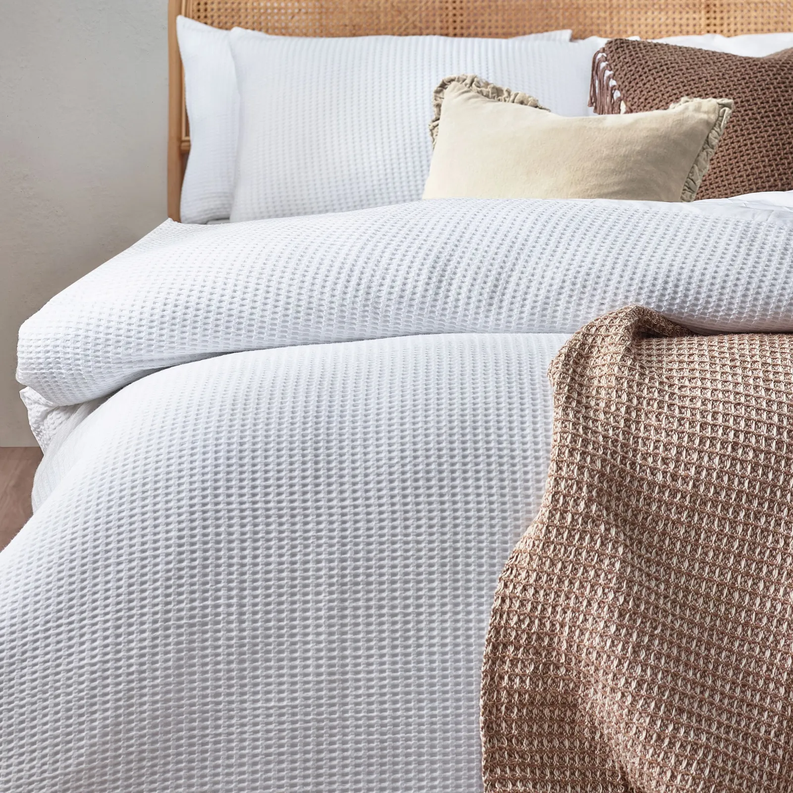 Yard Chunky Waffle 100% Cotton Duvet Cover Set in White 2