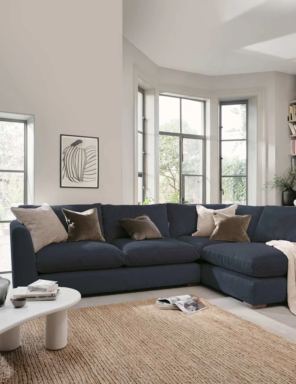 BARKER AND STONEHOUSE Palmer Textured Chenille Right Hand Corner Sofa Navy