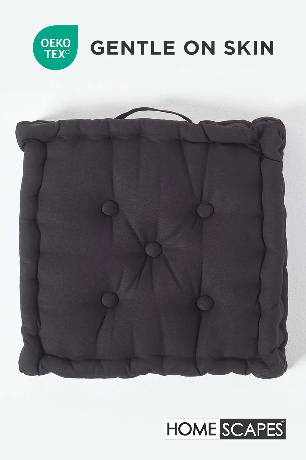 Homescapes Plain Cotton Floor Cushion in Black 3