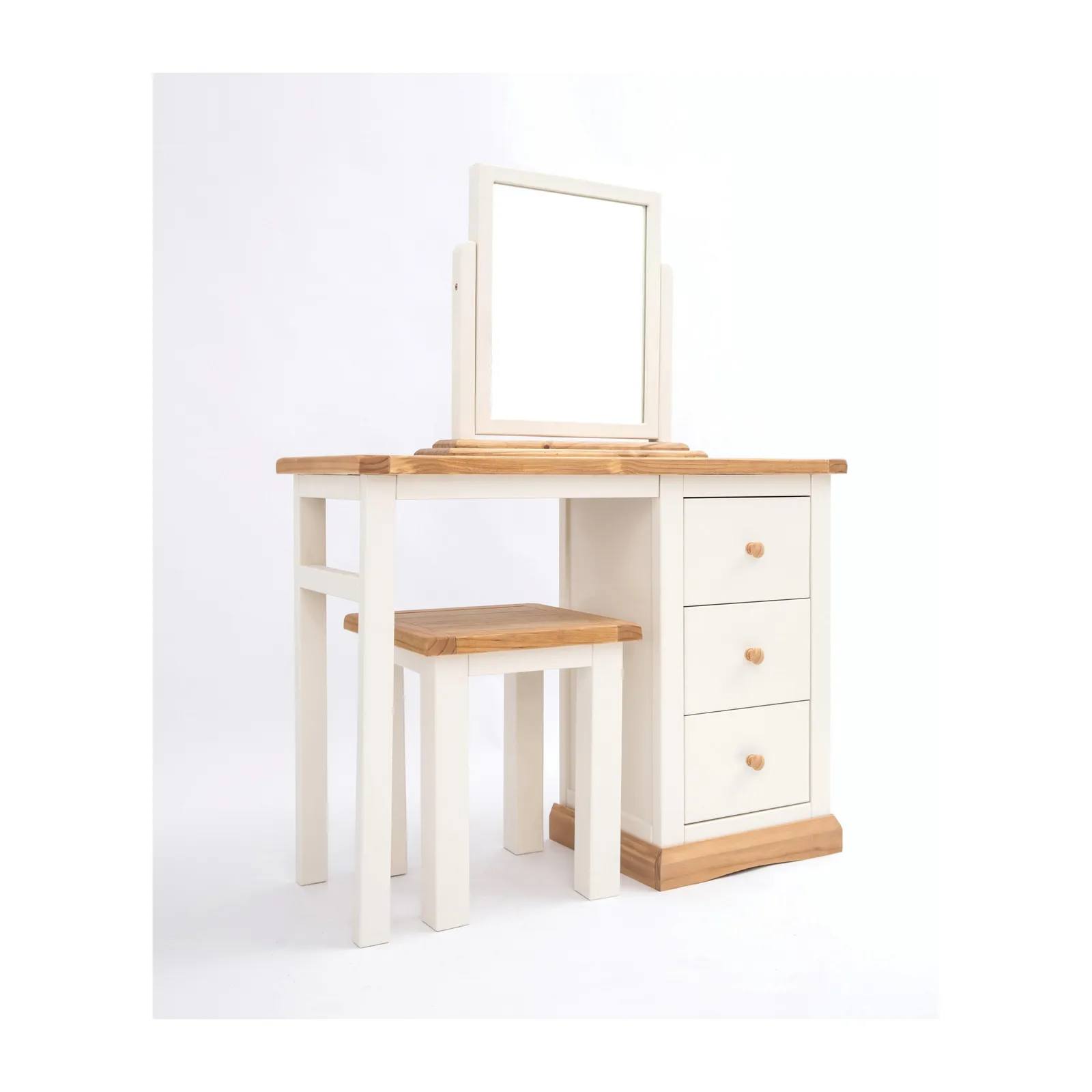 Cabinet Bits Trevi 3 Drawer Dressing Table Set Wood Knob in Off-White 2