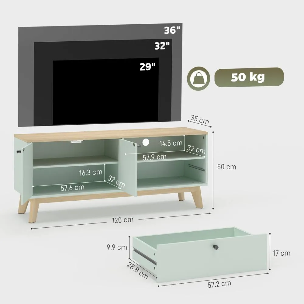 HOMCOM Entertainment Center with Adjustable Shelf for TVs up to 36 Inch in Light Green 3