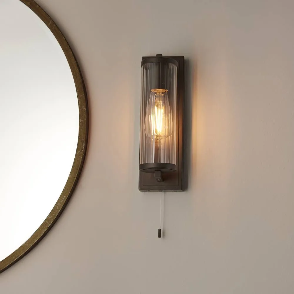 Netlighting Taylor Bathroom Wall Lamp Dark Bronze Clear Ribbed Glass in Brown 5