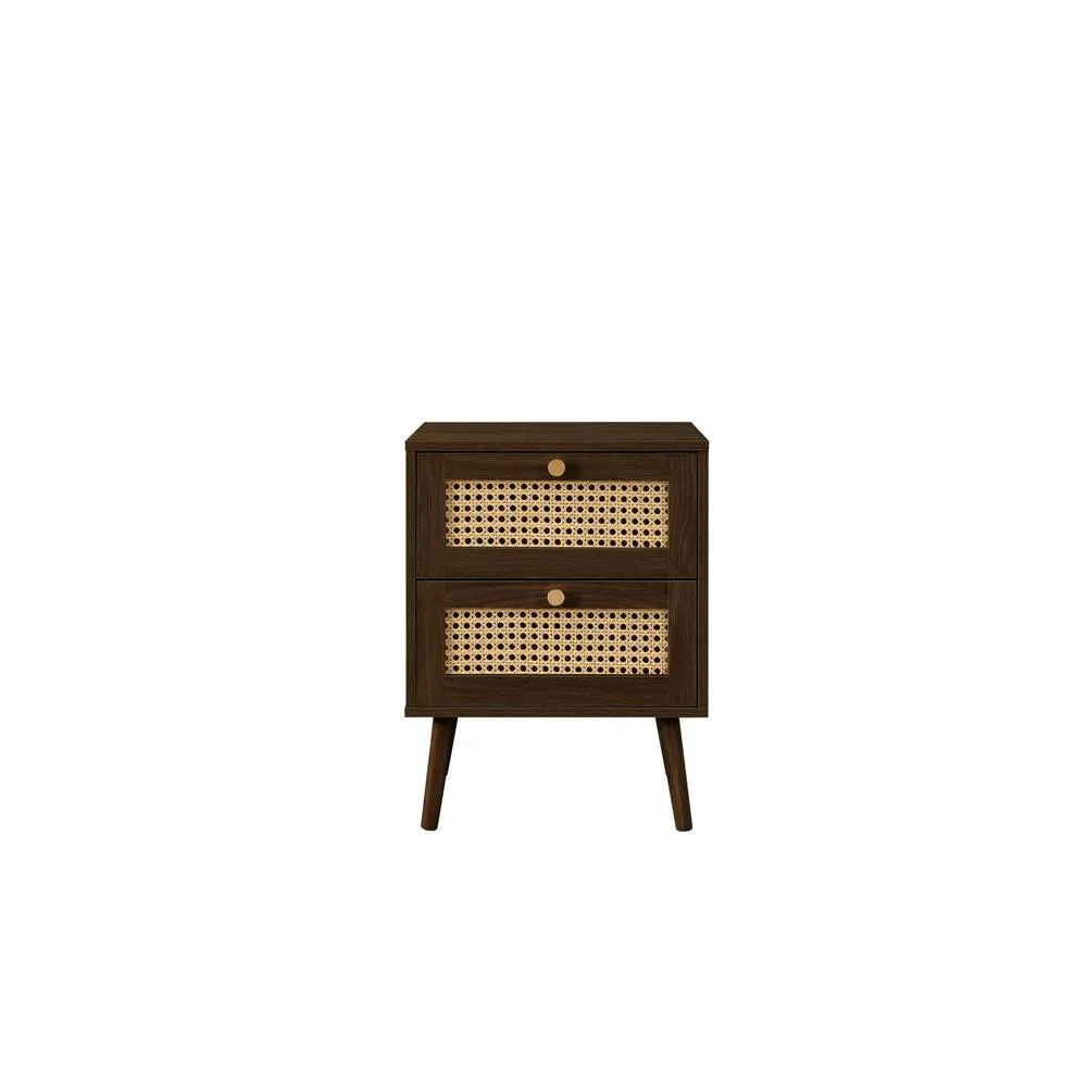 Birlea Bedside 2 Drawer Cabinet Walnut Rattan Croxley Side Table 6