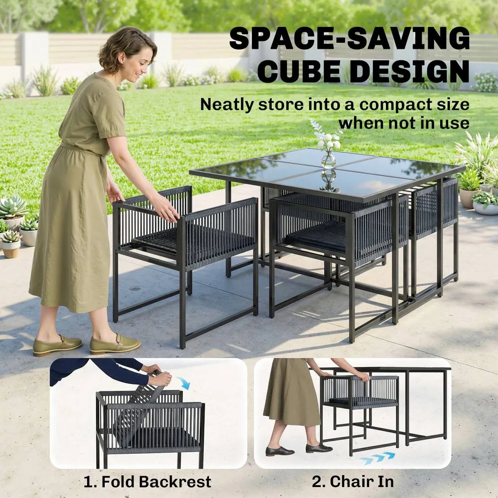 OUTSUNNY Garden Dining Set, Outdoor Table & Chairs with Foldable Backrest in Dark Grey 4