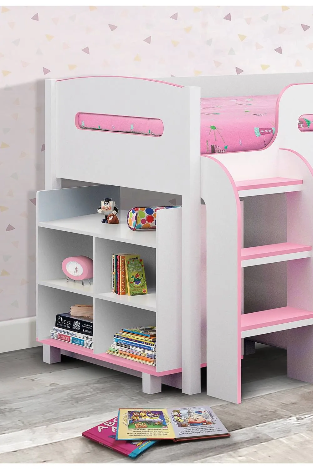 Julian Bowen Kimbo Single Pink & White Midsleeper Cabin Bed with Desk 4