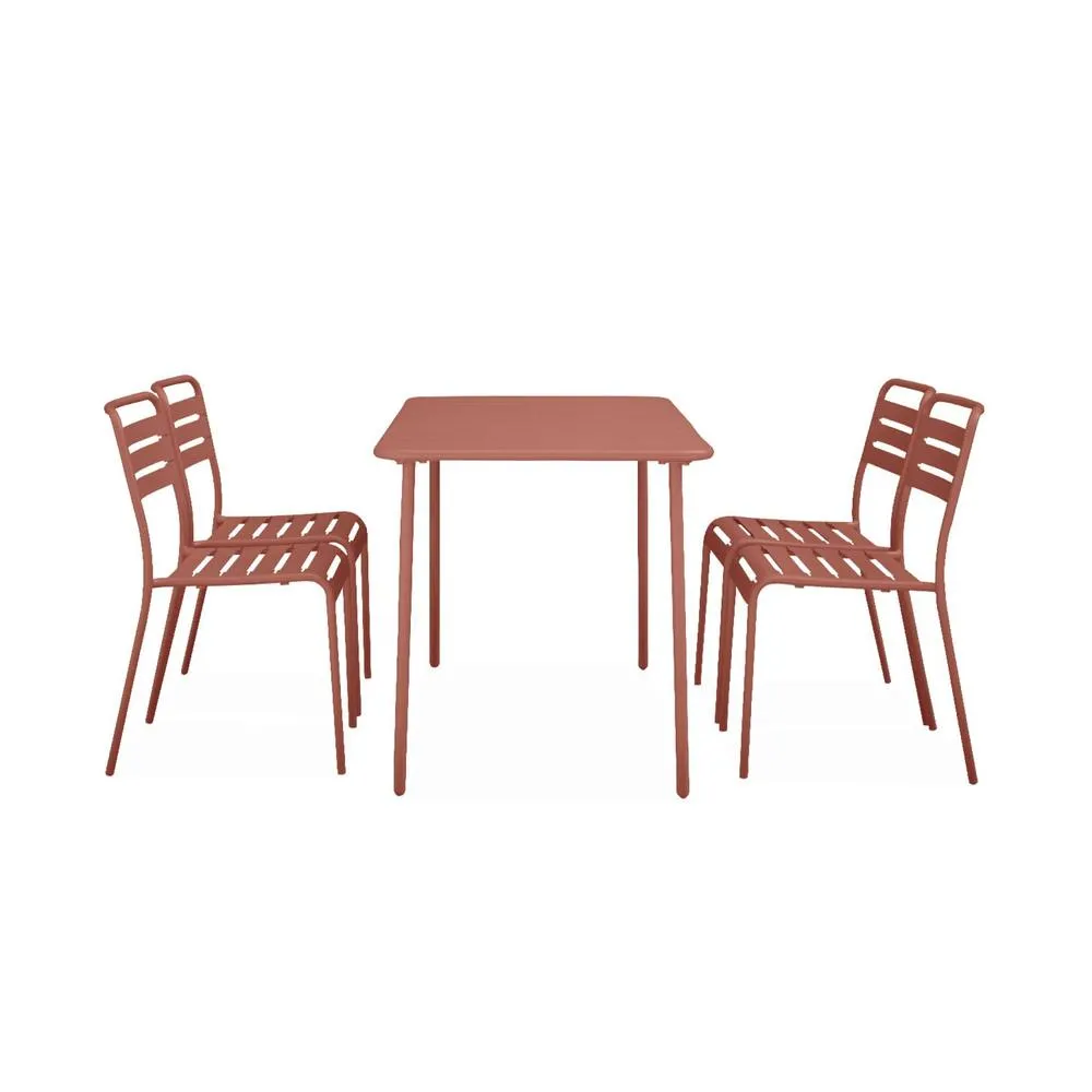 sweeek 4-seater rectangular steel garden table with 4 chairs in Terracotta 5