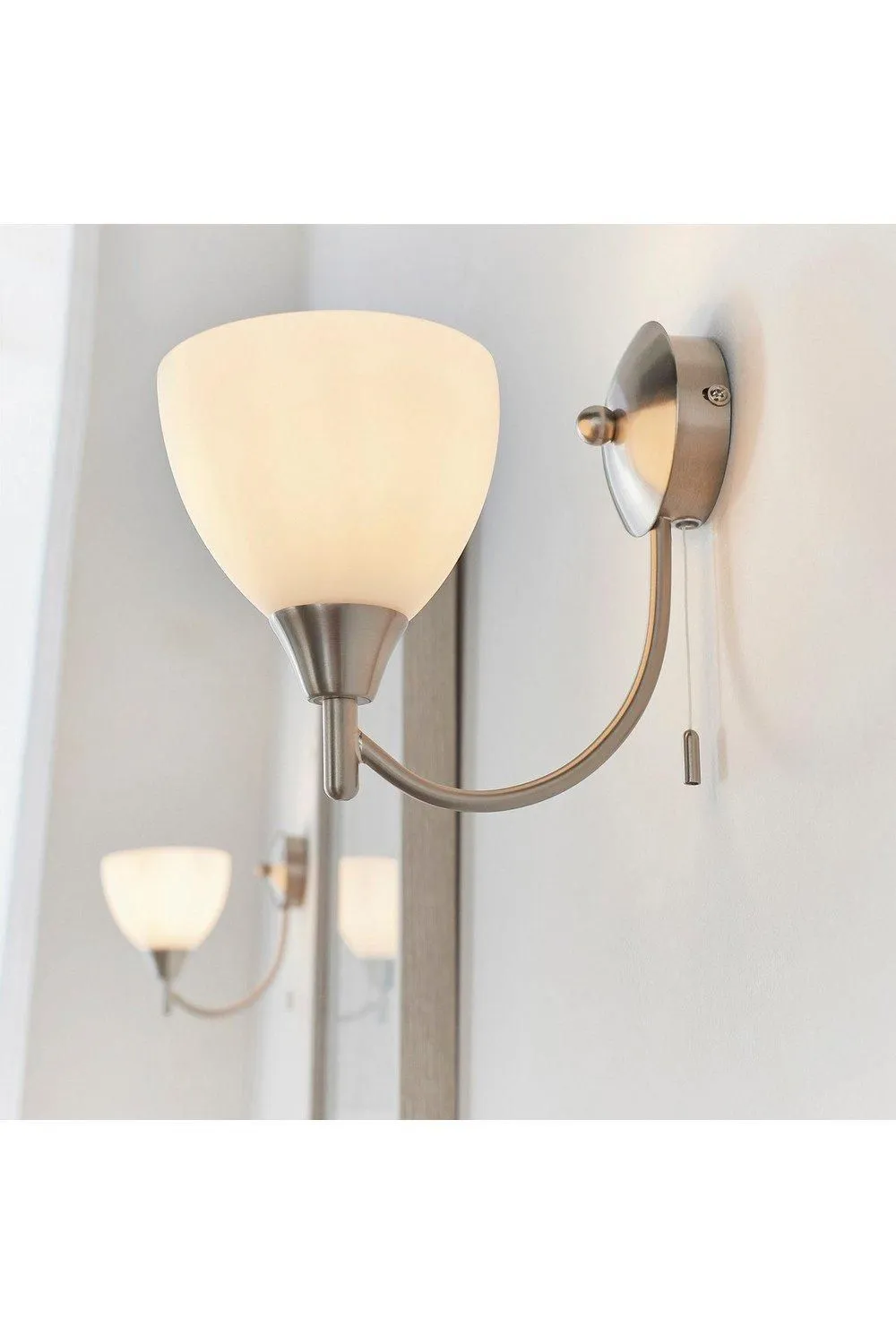 Netlighting Alton 1 Light Wall Light Satin Chrome with Matt Opal Glass Shade E14 in Grey 4