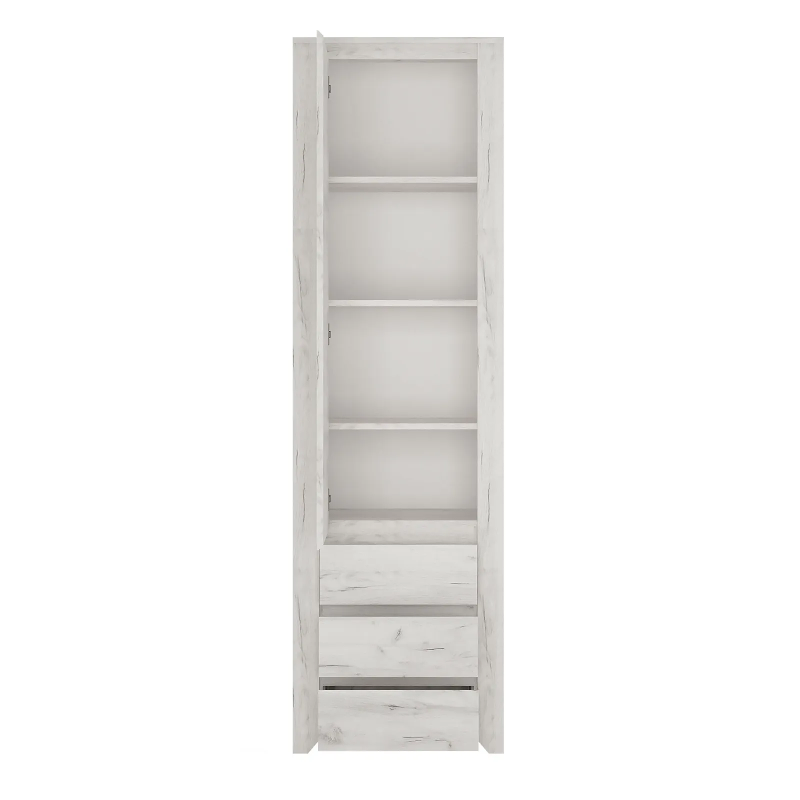 Furniture To Go Angel Tall Narrow One Door 3 Drawer Narrow Cupboard in White 3