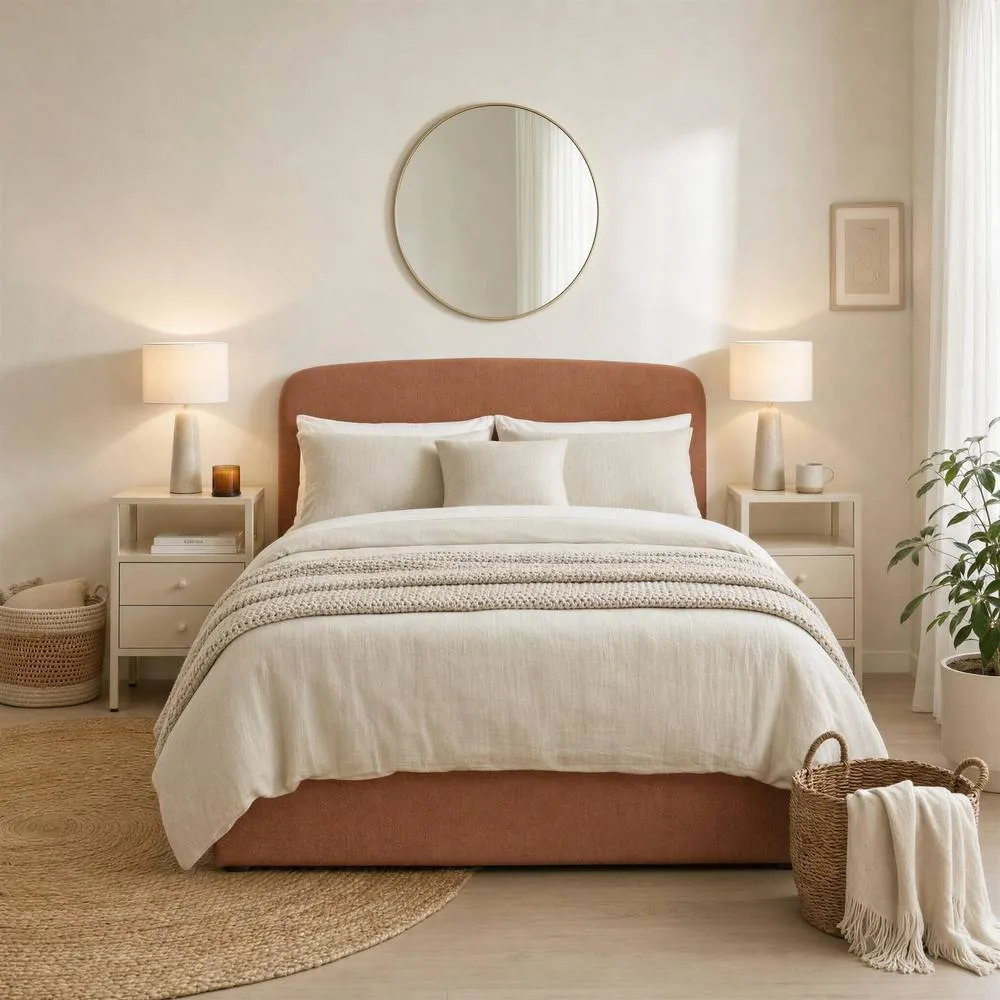 FurnitureboxUK Amelie Fabric Ottoman Bed Frame in Terracotta 3