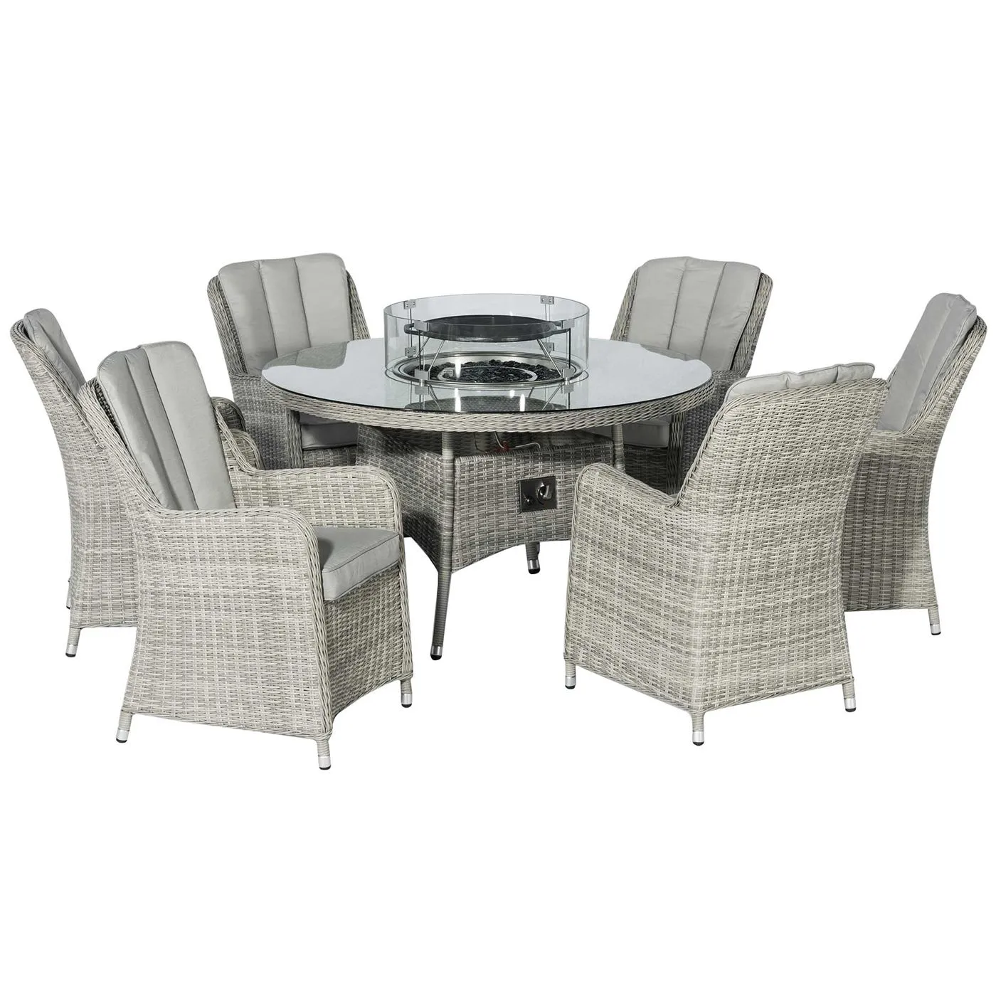 Hathaway 6 Seat Round Garden Dining Set in Light Grey Weave and Grey Fabric