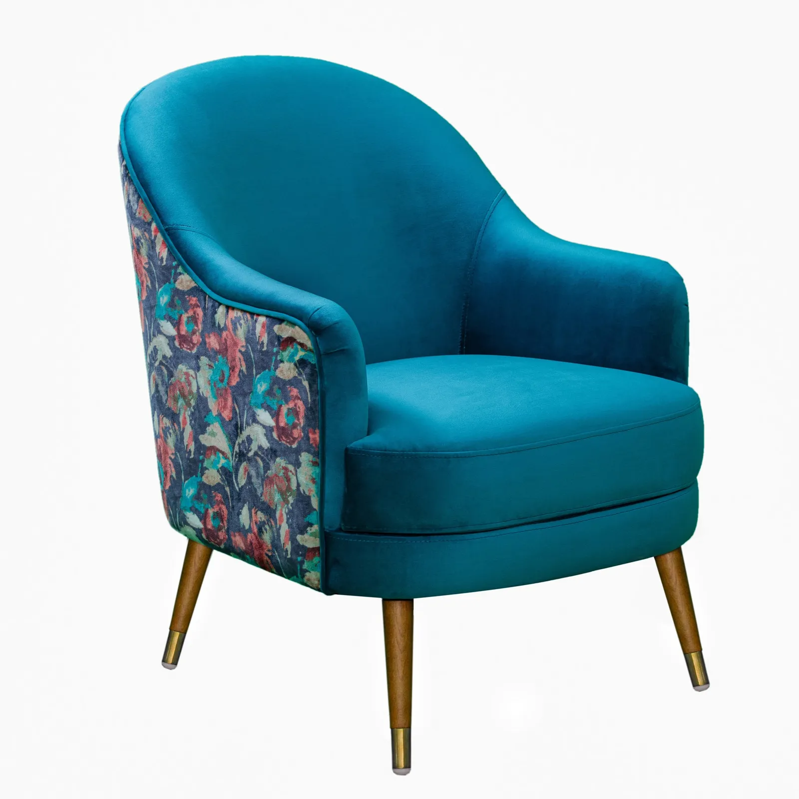 Ariel Velvet Printed Chair - Teal Blue, Red and White