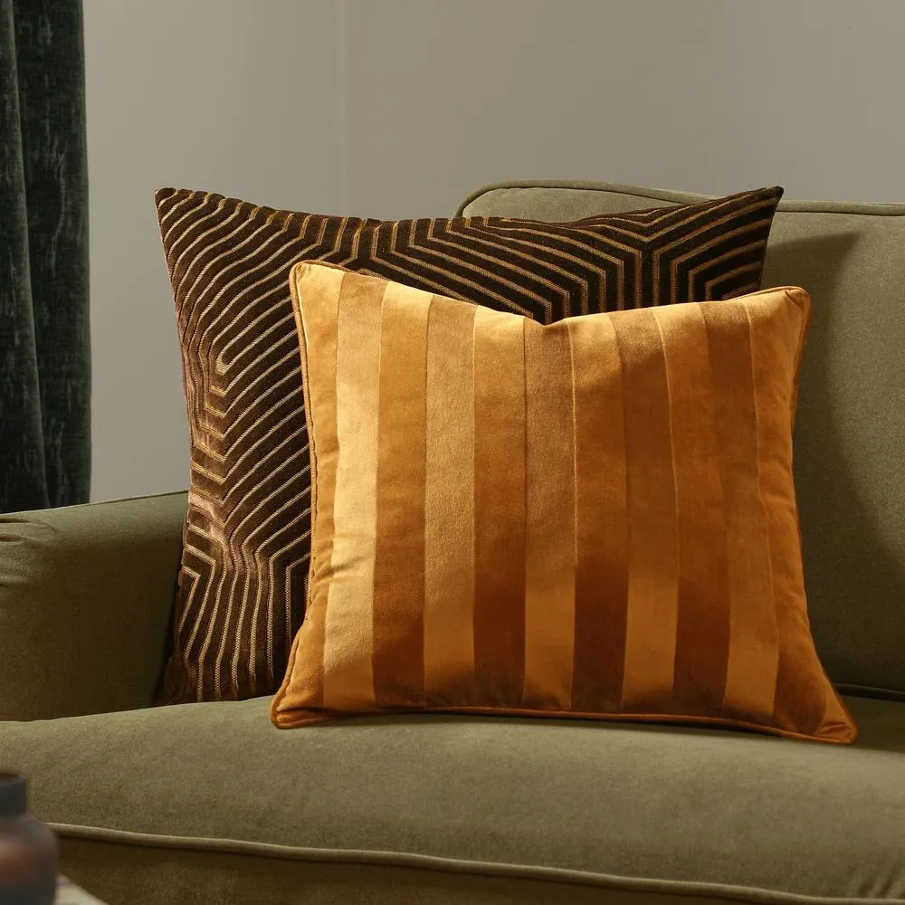 Paoletti Regency Stripe Velvet Cushion in Gold 1