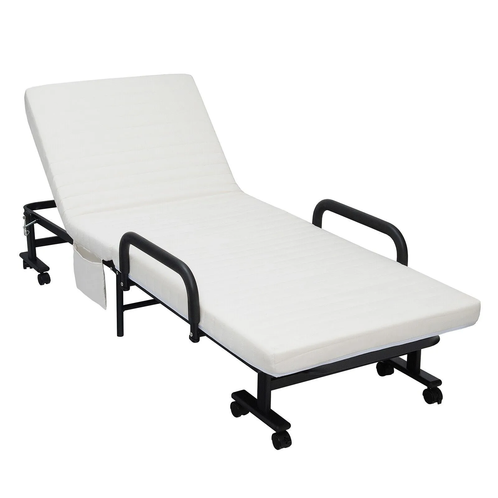 Costway Folding Single Sofa Bed Adjustable Sleeper Bed W/ Wheels & Mattress in White 2