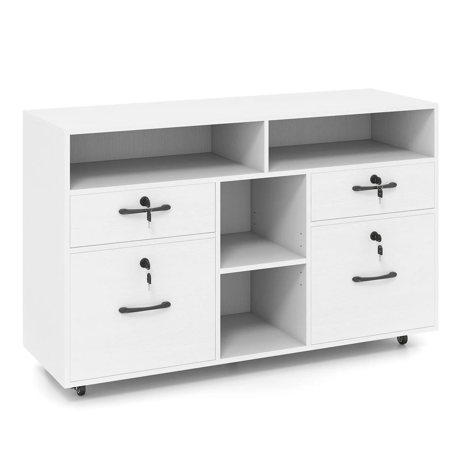 Costway File Cabinet Mobile Lateral Filing Storage Organizer with Lock in White
