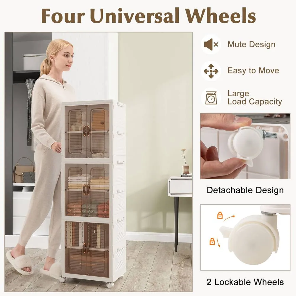 Costway 6-Cube Stackable Storage Bins 115L Shoes Boxes w/ Doors-White in White 6