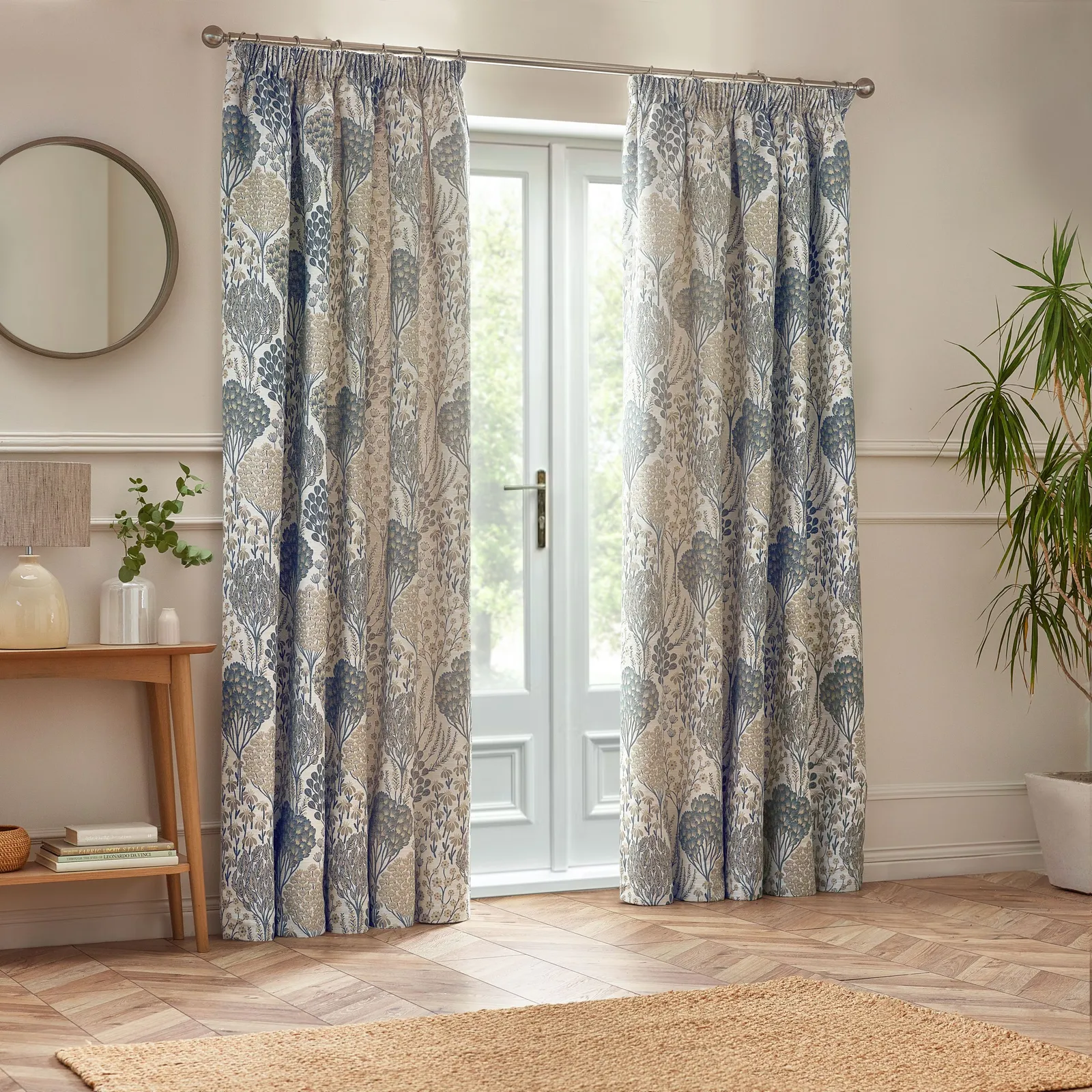 Wylder Ophelia Floral Room Darkening Pencil Pleat Curtain Pair in Mid Blue 6