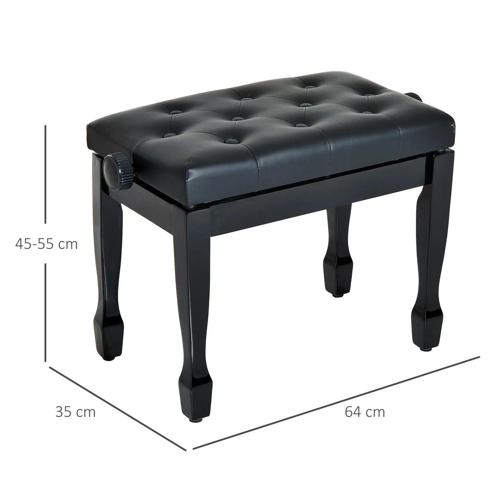 HOMCOM Classic Digital Keyboard Piano Bench Padded Seat Stool Solid Wooden in Black 3