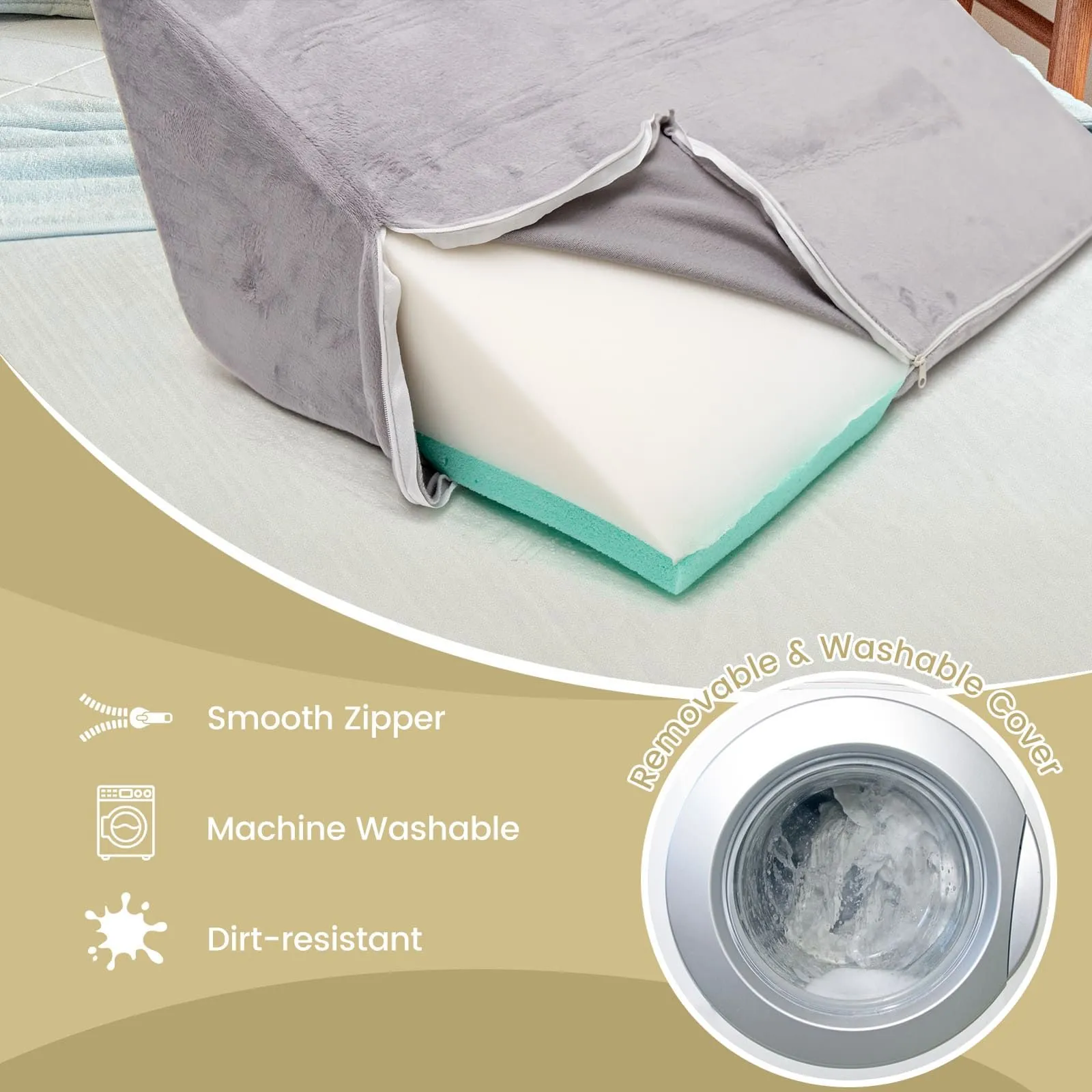 Costway 4pcs Bed Wedge Pillow Set Adjustable Bed Wedge Memory Foam Pillow Washable Cover in Grey 6