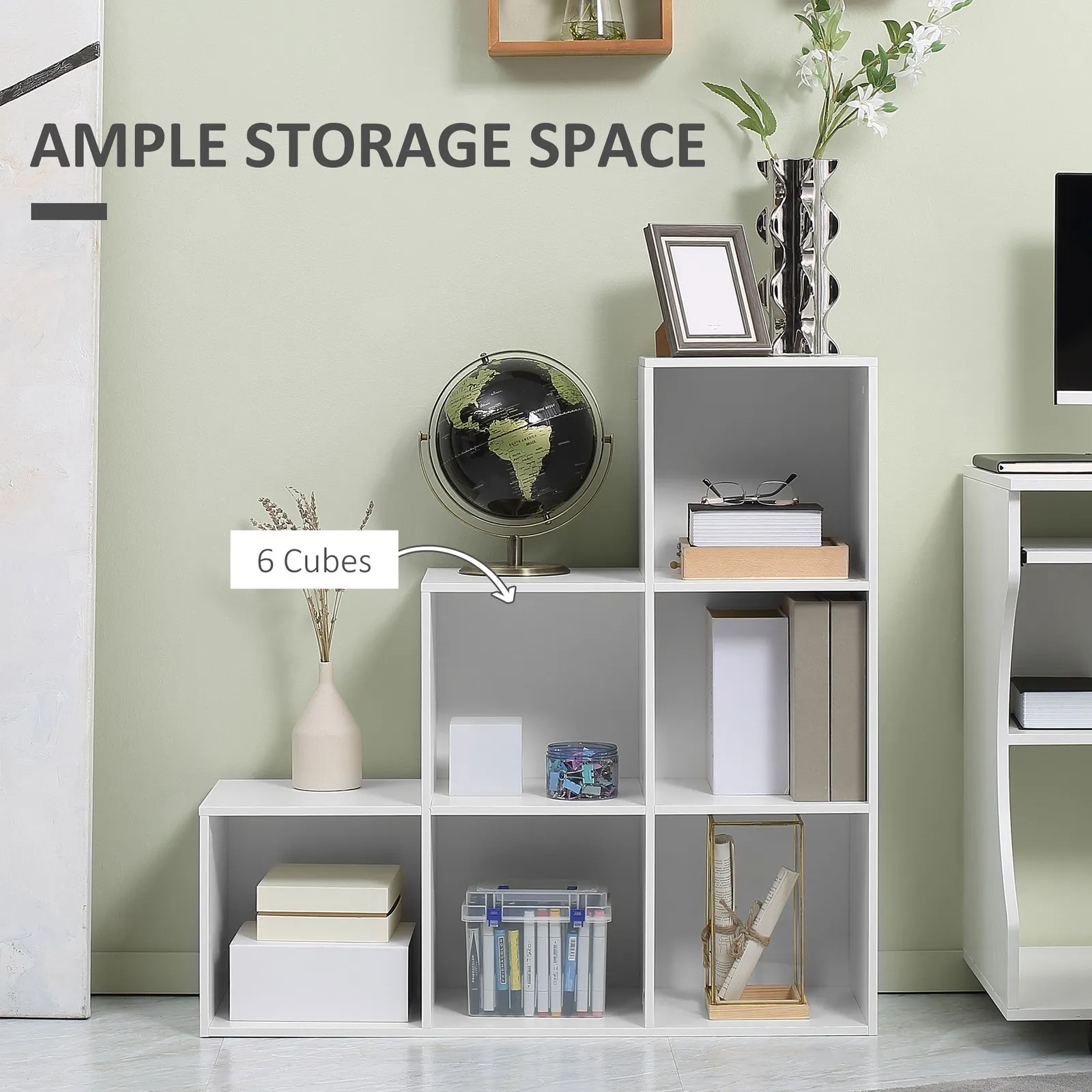 HOMCOM L Shaped Storage Cabinet Closet Organiser Bookcase with 6 Cube in White 4