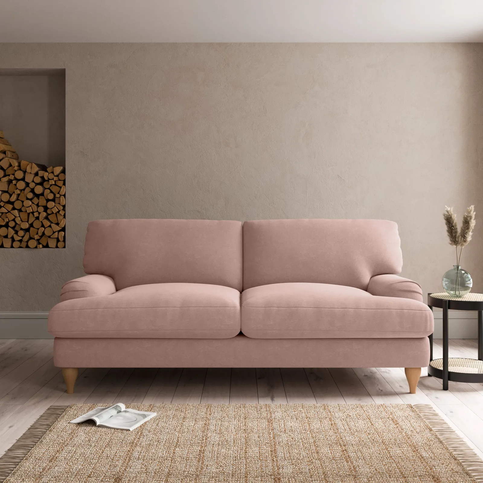 Darwin Luxury Velvet 3 Seater Sofa Blush