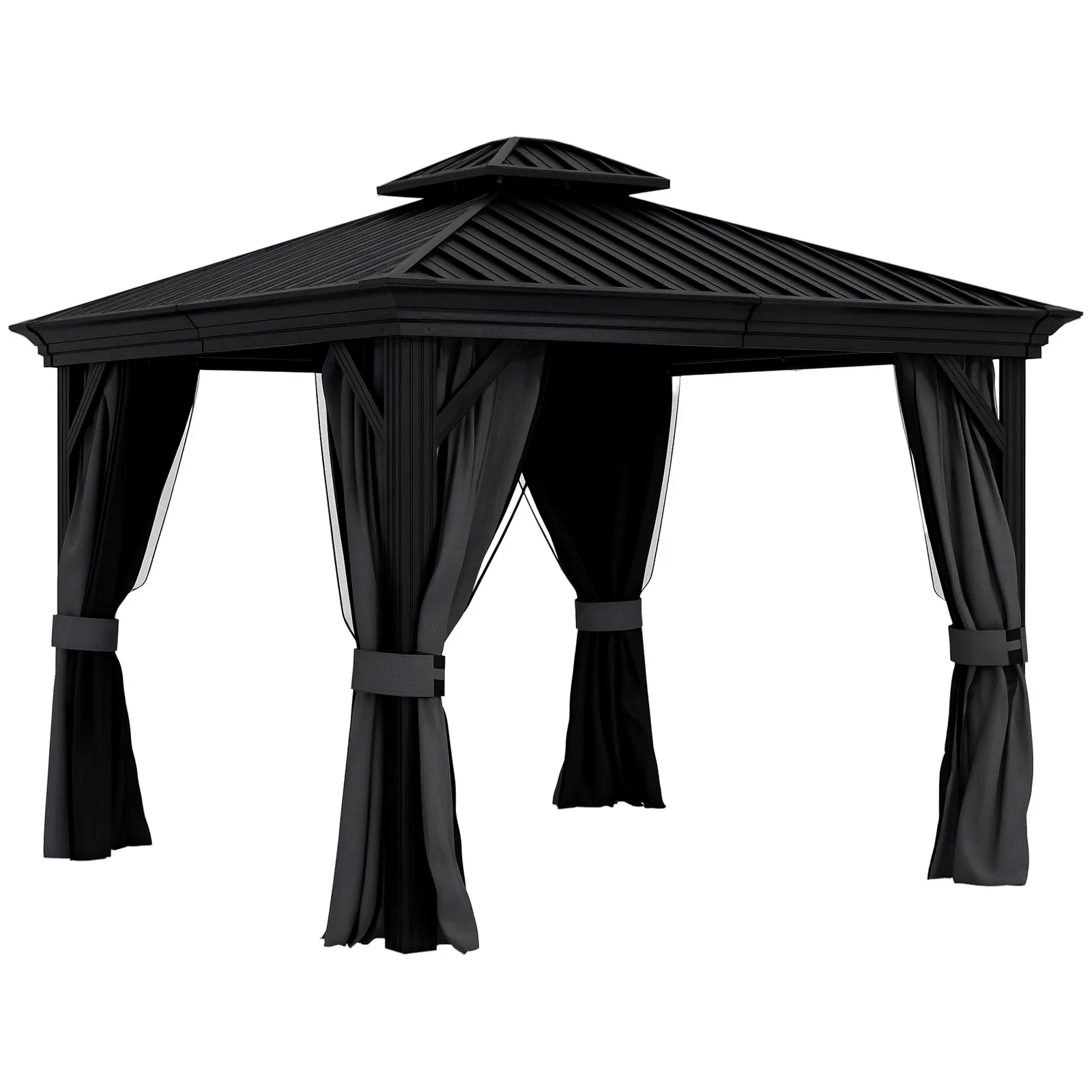OUTSUNNY 3 x 3.7m Aluminium Outdoor Hardtop Gazebo Canopy 2-Tier Roof in Dark Grey 2
