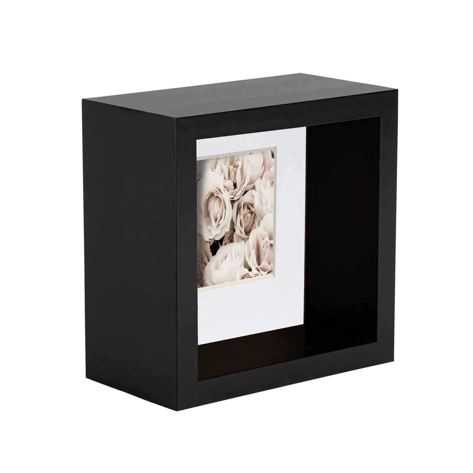 Nicola Spring 3D Deep Box Photo Frame - 4 x 4" with 2 x 2" Mount - White Mount in Black