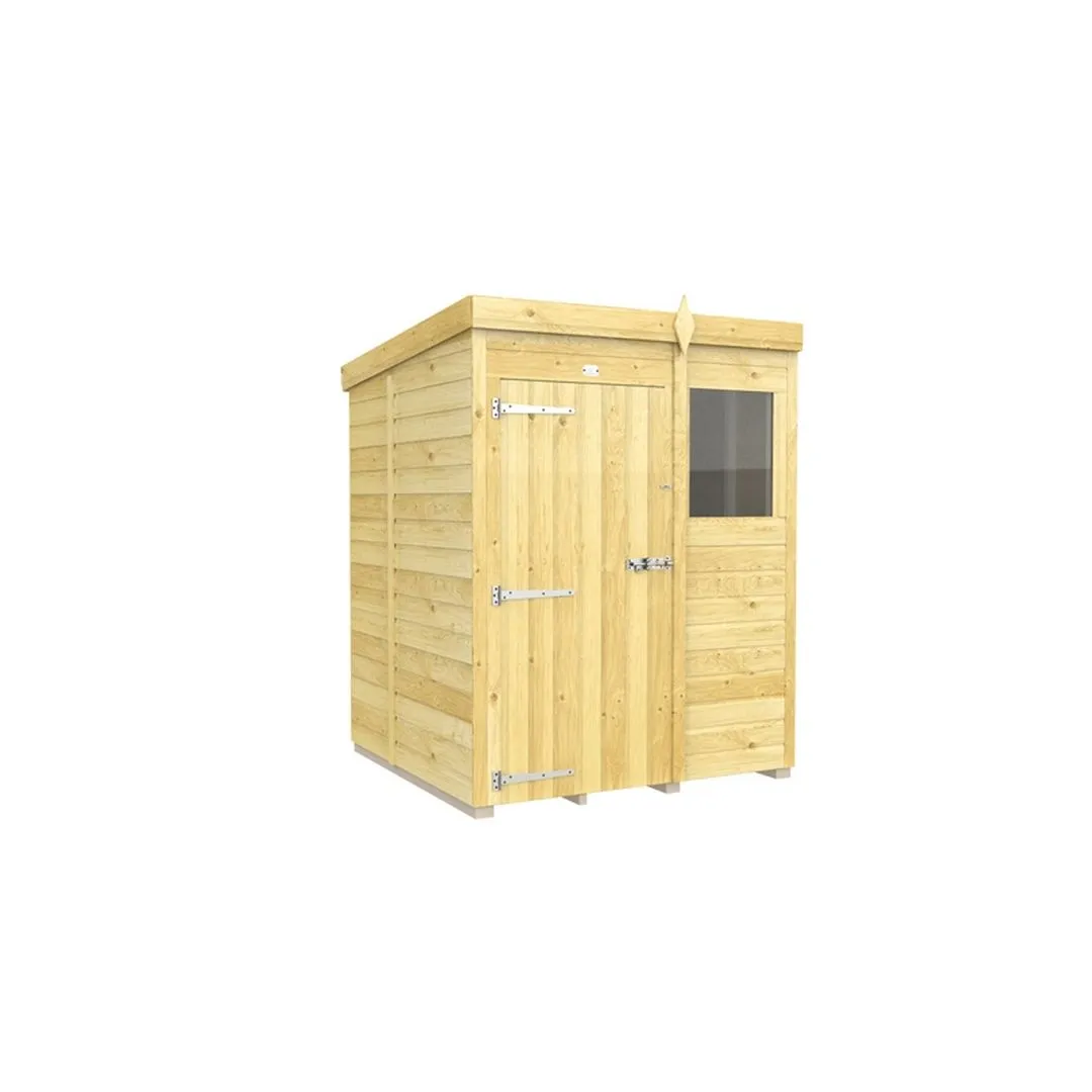 Buttercup Farm 5 x 5 Feet Pent Shed - Single Door W/ Windows - L147 x W158 x H201 cm in Brown