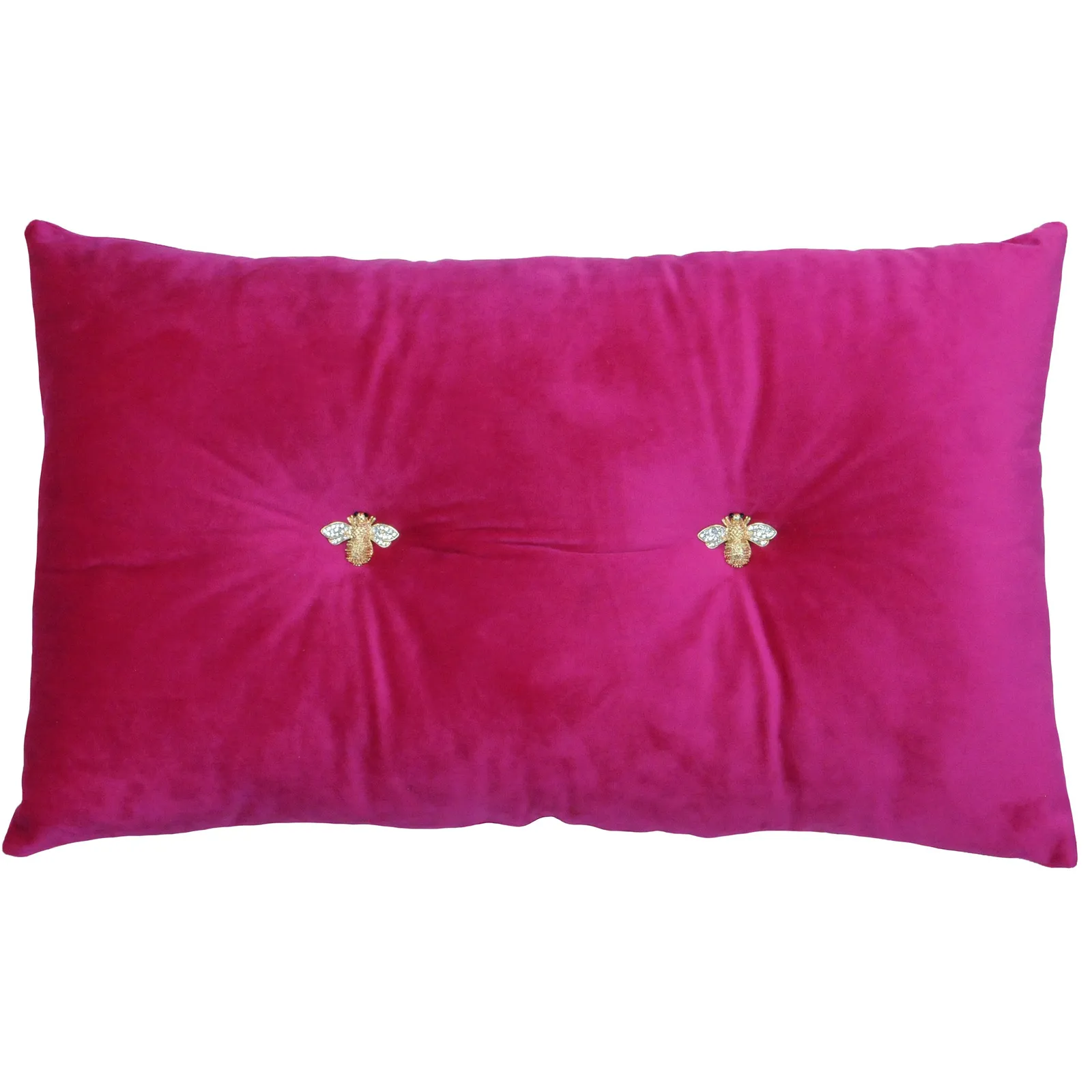 Paoletti Bumble Bee Embroidered Buttoned Velvet Ready Filled Cushion in Fuchsia 2