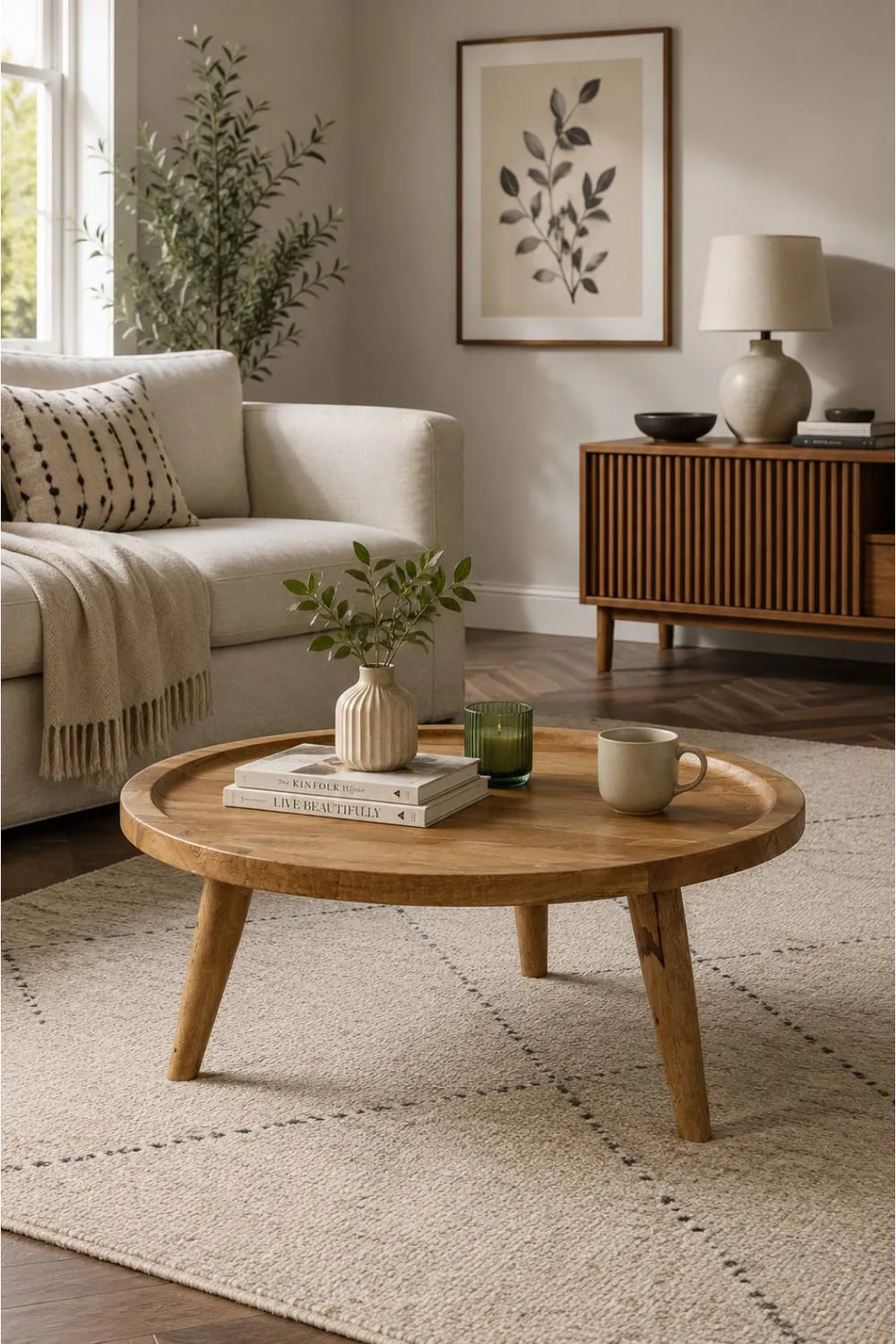 IH Design Cliddesden Light Mango Wood Round Coffee Table 70cm in Natural