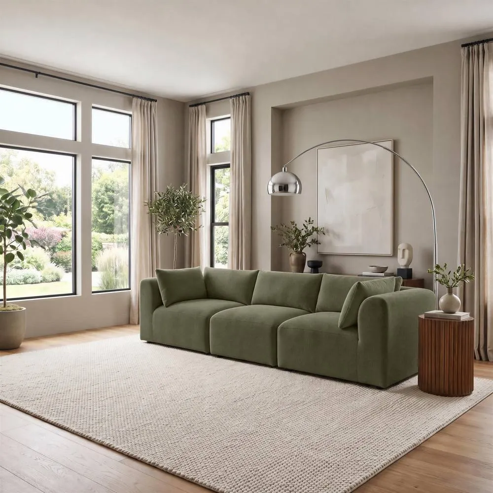 FurnitureboxUK Drift Boucle Fabric 3 Seater Modular Sofa in Green 3