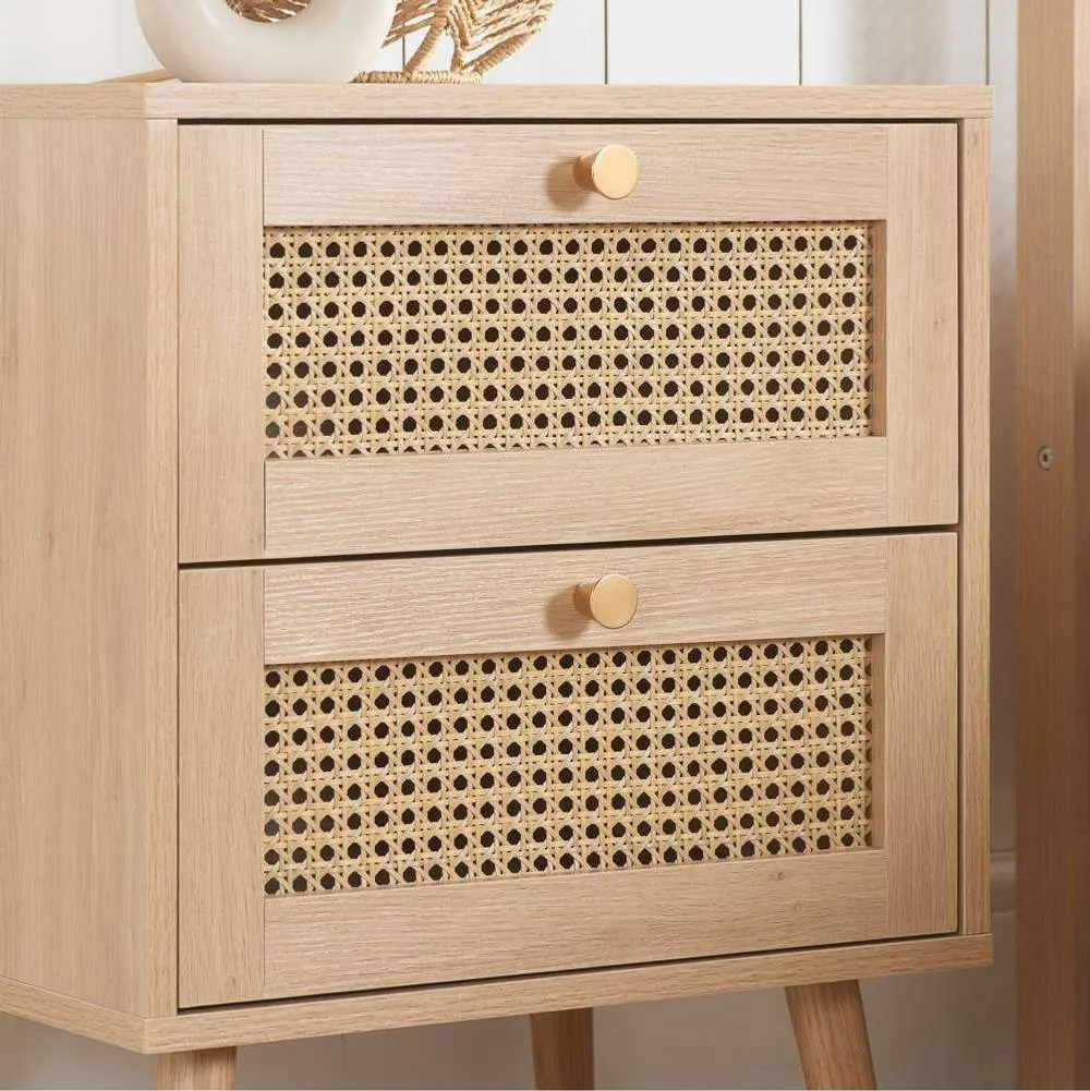 Birlea Pair of Bedside 2 Drawer Cabinet Rattan Croxley Side Table Oak in Light Oak 3
